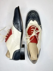 Vintage MONDI Handmade In Italy Leather Tricolor Oxford Shoes Sz 8.5 - Picture 1 of 9
