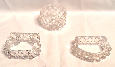 Juego de 3 servilleteros de vidrio corte cristal de colección patrón redondo elíptico diamante Foto 1 de 4
