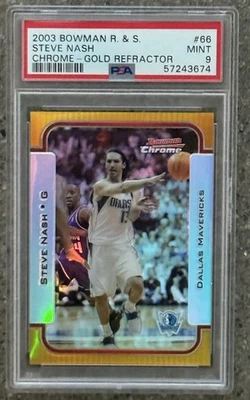2003 Bowman Chrome Gold Refractor Steve Nash #66 PSA 9 MINT /50 SSP Mavericks - Image 1 of 2