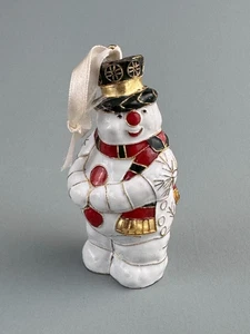 Muñeco de nieve dorado esmaltado cloisonne artesanal adorno de Navidad 4"" - Imagen 1 de 6