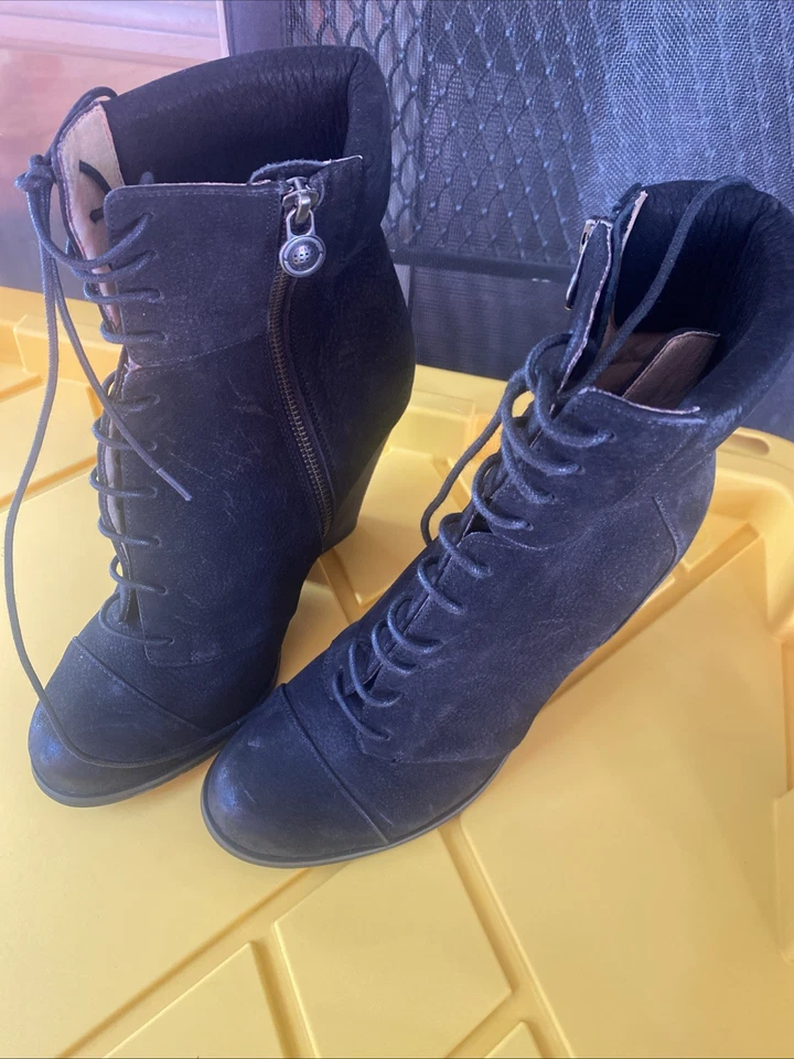 Max Studio Negro Cuero Suave Tacón Grueso Botines con Cordones Talla 9 Foto 1 de 4