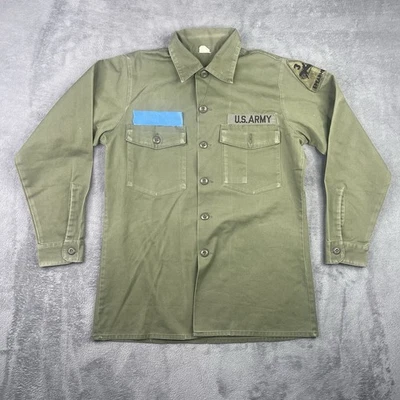 Vintage US Army OG 107 Shirt Men (Medium) Olive Green Sateen Vietnam 60s Drabs - Image 1 of 4