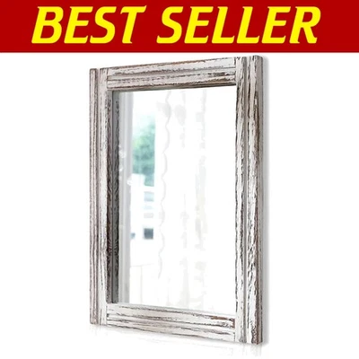 Large 26" x 18" Rustic Wood Mirror - Perfect for Entryways & Living Rooms - Image 1 of 4