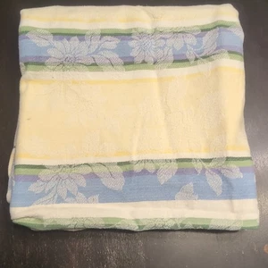 50 X 50 Square Yellow & Blue Striped Floral Tablecloth - Picture 1 of 5