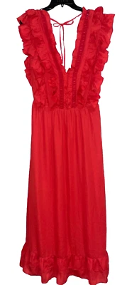 Maxi Vestido Happy X Nature By Kate Hudson Rojo Fluido con Volantes Talla M Nuevo sin Etiquetas Cuello en V Foto 1 de 4