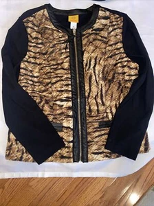 RUBY RD FAUX LEATHER JACKET cheetah tiger quilt  ANIMAL PRINT ZIP  SZ 12 - Picture 1 of 4