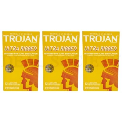 Condones lubricados premium ultra acanalados Trojan 12 unidades cada lote de 3 Foto 1 de 3