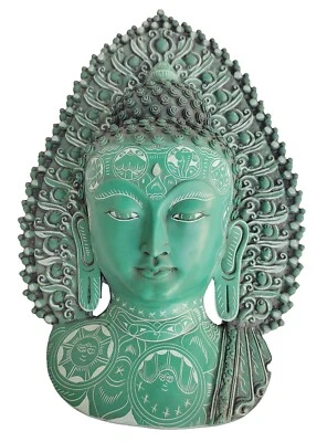 Buddha Mask 13" Wall hanging Art Sculpture painting & carving mask  Religious - Image 1 of 4