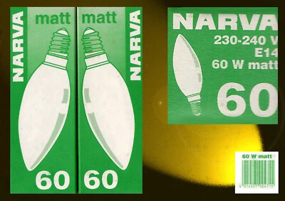 NARVA Kerze Glühbirne 220 V 60 W  E14  matt  Glühlampe dimmbar NEU & OVP - Bild 1 von 2