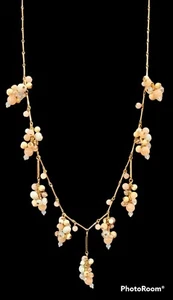 Talbots Pink grape clusters beaded  statement necklace gold toned  - Picture 1 of 9