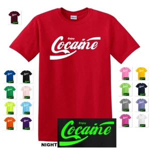 GLOW IN THE DARK ENJOY COCAINE COLA PARODY HUMOR FUNNY GAG TEE T-SHIRT - Picture 1 of 18