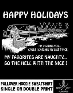 Lucky Stiff Holiday Hearse Christmas Skeleton Santa Naughty Hoodie Sweatshirt - Bild 1 von 12