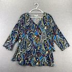 Susan Graver Top Blouse Large Paisley 3/4 Sleeve Pullover Lined V-Neck