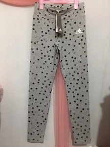 New Girls Adidas Leggings Heather Grey Black Spotted Leggings 13-14yrs - Picture 1 of 6