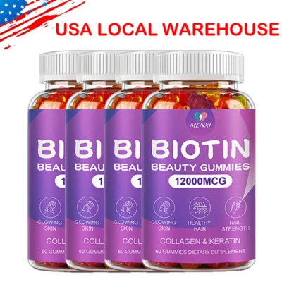 Multivitaminas gomosas de biotina y colágeno 12000 mg para la salud del cabello, la piel y las uñas Foto 1 de 4