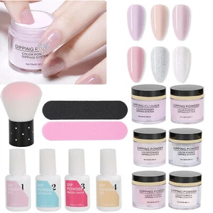 (K1214) Nail Dipping Powder Set Nail Art Powder Top Base Coat Gel Dust Brus DE - Bild 1 von 19