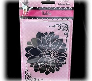 Carpeta de estampado de flores de dalia con pergaminos Hot Off the Press NUEVA 4 1/8 x 5 7/8 - Imagen 1 de 3