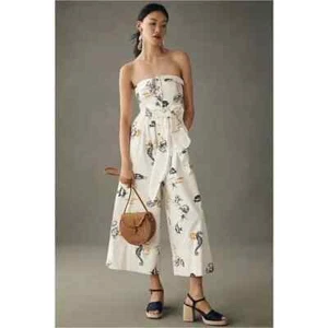 Anthropologie Maeve Sea Creatures Strapless Button-down Wide-Leg Jumpsuit 2 Tall - Picture 1 of 5