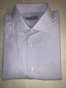 CANALI MENS WHITE/PURPLE MICRO PATTERN MODERN FIT DRESS SHIRT SIZE 17/35 $295 - Picture 1 of 9
