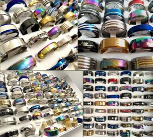 NUEVO LOTE MIXTO DE 100 piezas Anillos de Acero Inoxidable Venta al por mayor Hombres Mujeres Moda Joyería Lote - Imagen 1 de 12