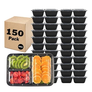 150 Pack Meal Prep Containers, 43 OZ Bento Box, 3 Compartment Divided Food Stora - Picture 1 of 8