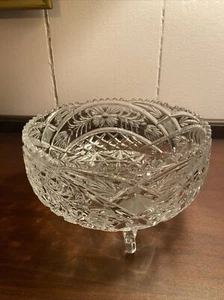 IMPERLUX Hand Cut Lead Crystal Daisy Wheat Bowl 3 Footed Germany - Picture 1 of 5