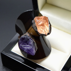 Copper Tone Amethyst & Citrine Ring ADJUSTABLE SEMI PRECIOUS GEMS Gift for Her
