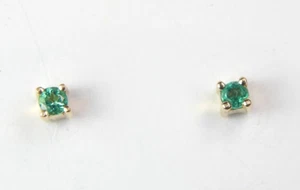 Colombian Emerald Stud Earrings Round .14 Cts 18K Yellow Gold Fine Jewelry Muzo - Picture 1 of 13