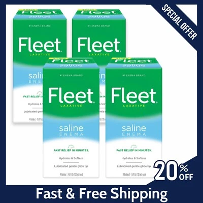 Fleet Laxante Salino Enema para Adultos Estreñimiento 4.5 fl oz Paquete de 4 Botellas, NUEVO Foto 1 de 4
