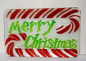 New Sleigh Bell Bistro Merry Christmas Glass Platter 14.5" x 9.5" Serving Tray - Picture 1 of 2