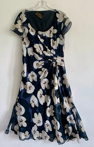 FENN WRIGHT MANSON FLORAL PRINT SLEEVES SILK KNEE LENGTH DRESS SIZE 14 WEDDING - Picture 1 of 17