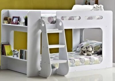 White Shorty Bunk Bed - Short Low Height Bunkbed With Shelves By Sleepland Beds