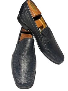 David Eden Men's Black Pebble Grain Leather Moccasin Loafers - Size 9/US 42/EU - Picture 1 of 12