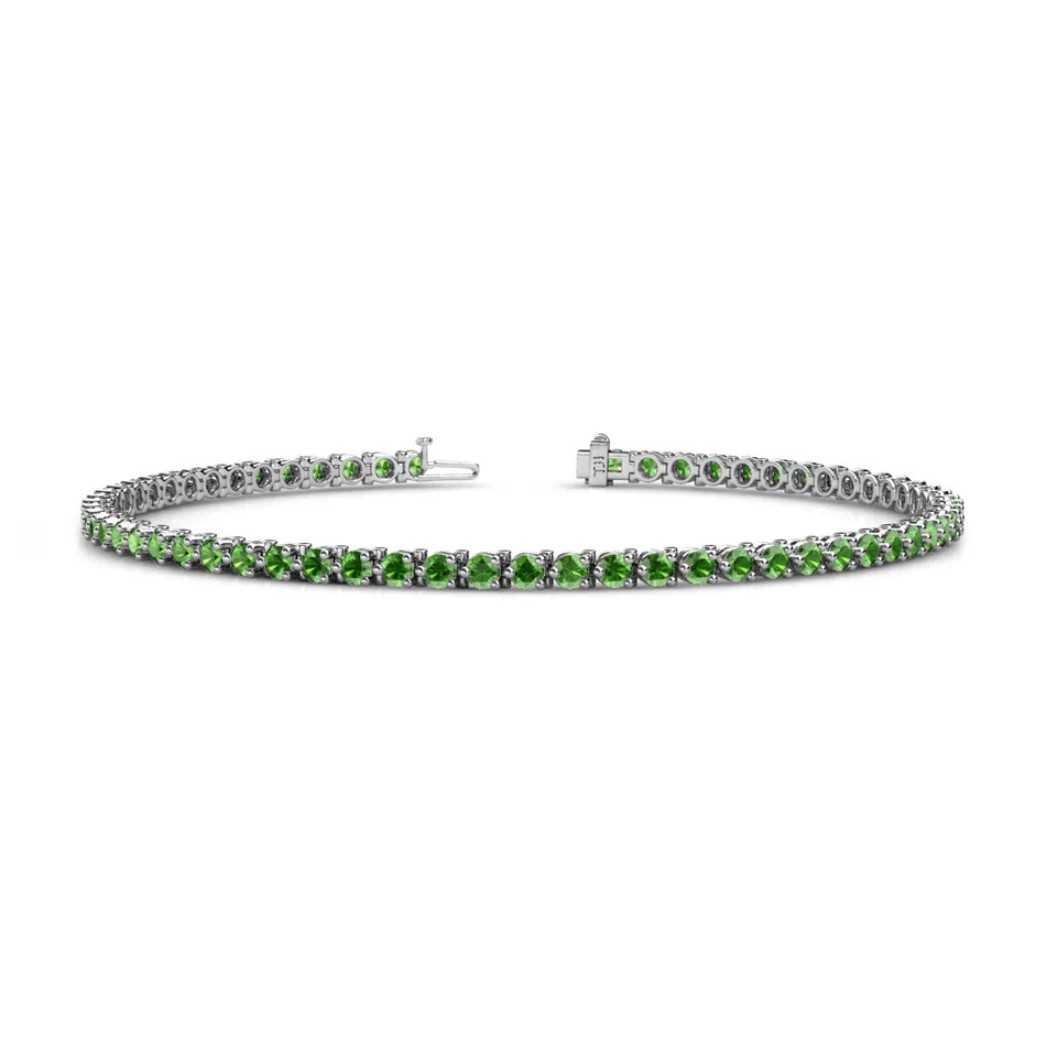 Green Garnet 3-Prong Womens Eternity Tennis Bracelet 3.34 ctw 14K Gold JP:123983 - Image 1 of 1