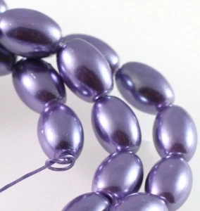 Bead, Glass Based Pearl, Purple 11x8mm Oval Beads with 1-1.2mm Hole 1 Std(37)* - Picture 1 of 3