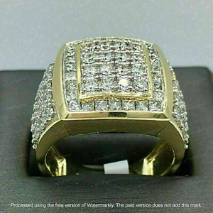 Anillo de compromiso de diamantes de 3,00 quilates de oro amarillo de 10 quilates redondo creado en laboratorio para hombre - Imagen 1 de 1