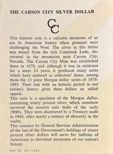 1878-1891 Carson City Dollari Argento GSA Certificato COA - Foto 1 di 1