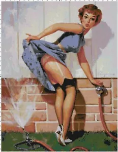 Pin-up retrò in irrigatori kitschy grafico modello punto croce contato - Foto 1 di 1