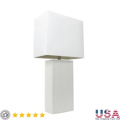 Lámpara de Mesa de Cuero Blanco Tela Pantalla Moderna Elegante Iluminación Interior 1 Bombilla 60W Foto 1 de 4