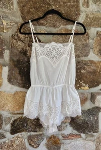 Victoria's Secret Med White Cotton & Lace Teddy Romper Bodysuit One Piece - Picture 1 of 13