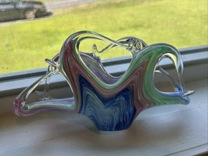 Murano Glass Napkin /Letter Holder Green Pink Blue - Picture 1 of 6