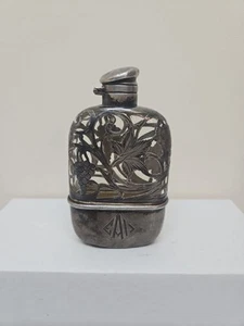 Antiker Sterling Silber überzogener Glaskolben mit Gravur TRAUBE & REBE Motiv. - Bild 1 von 19