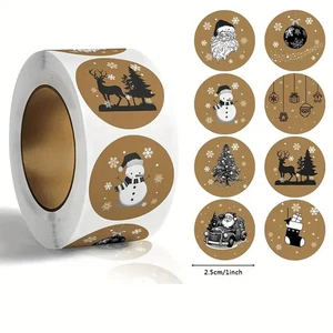 Christmas Kraft Stickers Santa Reindeer Tree Snowman Labels Holiday Party Decor - Picture 1 of 1