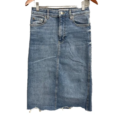 Falda lápiz recta Zara Jean para mujer pequeña azul denim midi elástica clásica Foto 1 de 4