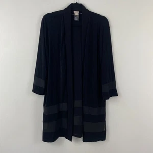 Chicos Travelers Open Jacket Size 2 US Large Mesh Inset Slinky Knit 3/4 Sleeves - Picture 1 of 11