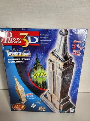 Puzz3D Empire State Building Glows in Dark & Bonus Met Life Tower 468 Pieces New - Image 1 of 4