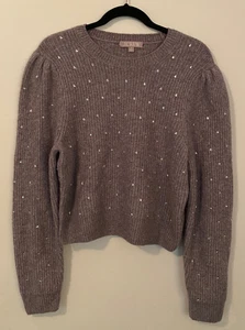 J.CREW Merino Wool Alpaca Blend Purple Bling Whimsy Womens M Crop Sweater - Picture 1 of 11