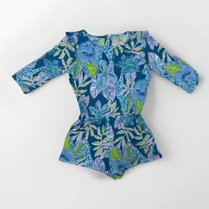 Lilly Pulitzer Little Girls XS 2/3 Sasha Romper Macaw Blue Ruffles Elbow Sleeve - Picture 1 of 5