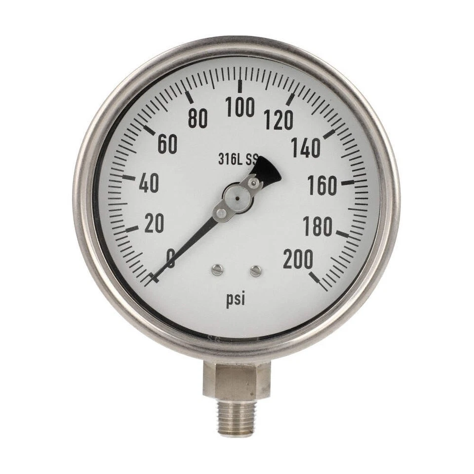 PIC GAUGES PRO-311D-404G Pressure Gauge,Heavy Duty,4 In.,200 psi 20TX21 - Image 1 of 1