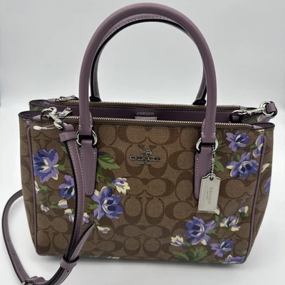 Coach Surrey  Signature Canvas Purple Floral Print F72642 NWT 12”x9” - Image 1 of 4